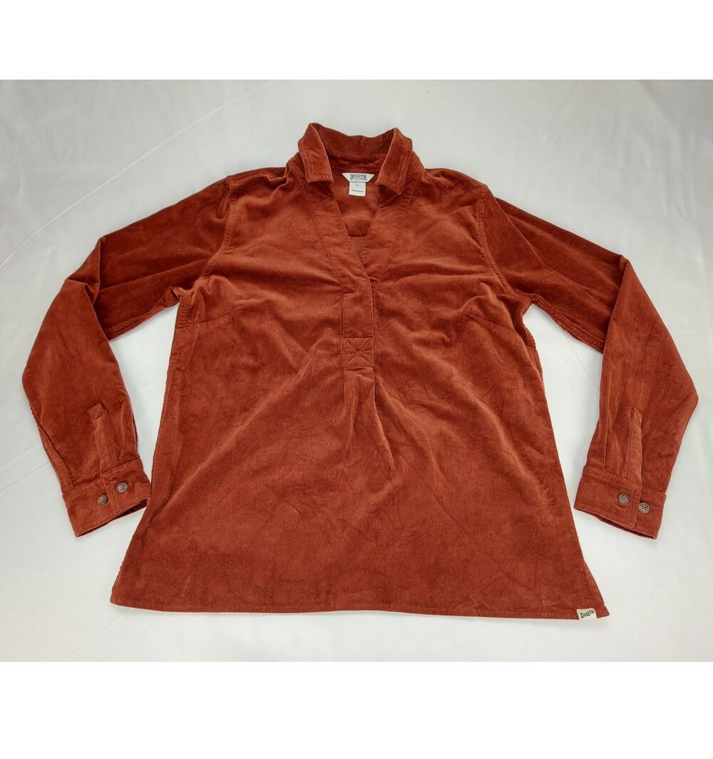Duluth Trading Co Corduroy Rust Popover Womens Long Sleeve Shirt V Neck S